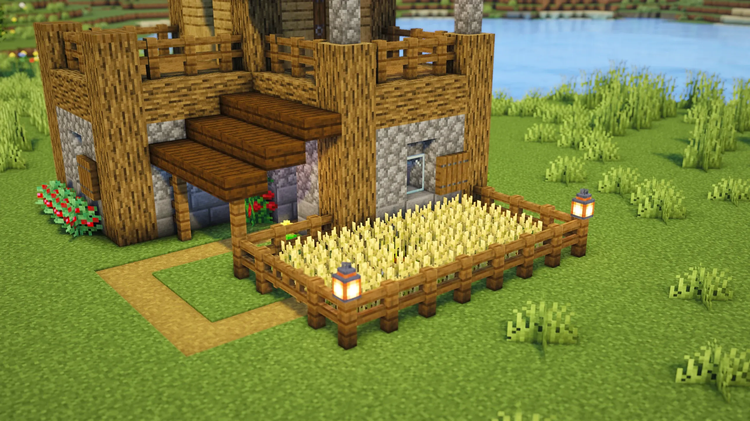 Oak Survival Deck House, a Minecraft starter house and survival base, in-game photo 2