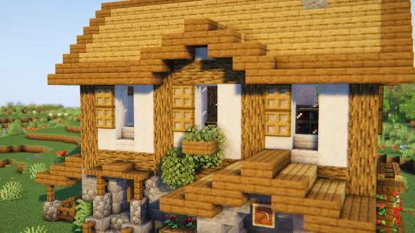 Medieval Pale Oak House, a Minecraft starter house and survival base, in-game photo 2