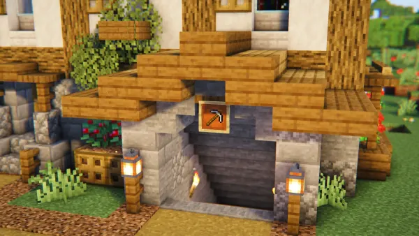 Medieval Pale Oak House, a Minecraft starter house and survival base, in-game photo 3