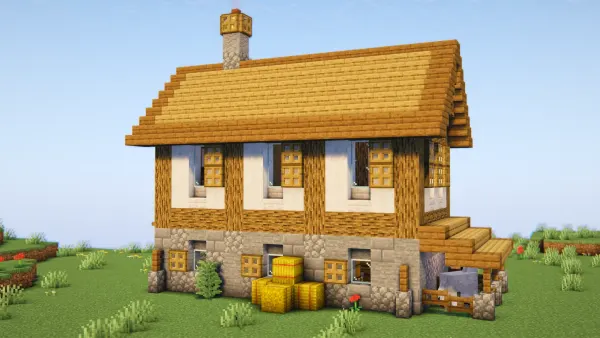 Medieval Pale Oak House, a Minecraft starter house and survival base, in-game photo 4