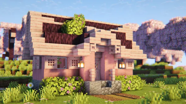 Cherry Blossom House, a Minecraft starter house and survival base, in-game photo 2