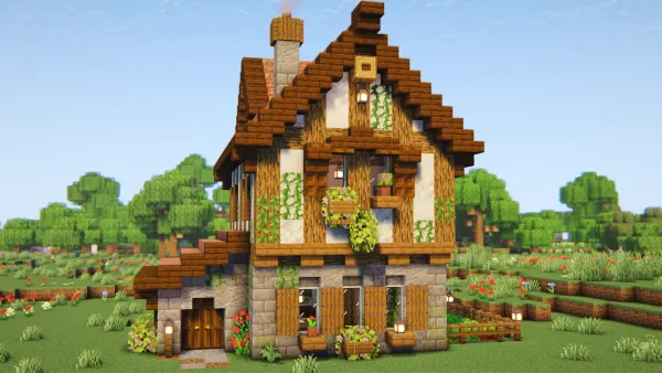 Medieval Timber House, a Minecraft starter house and survival base