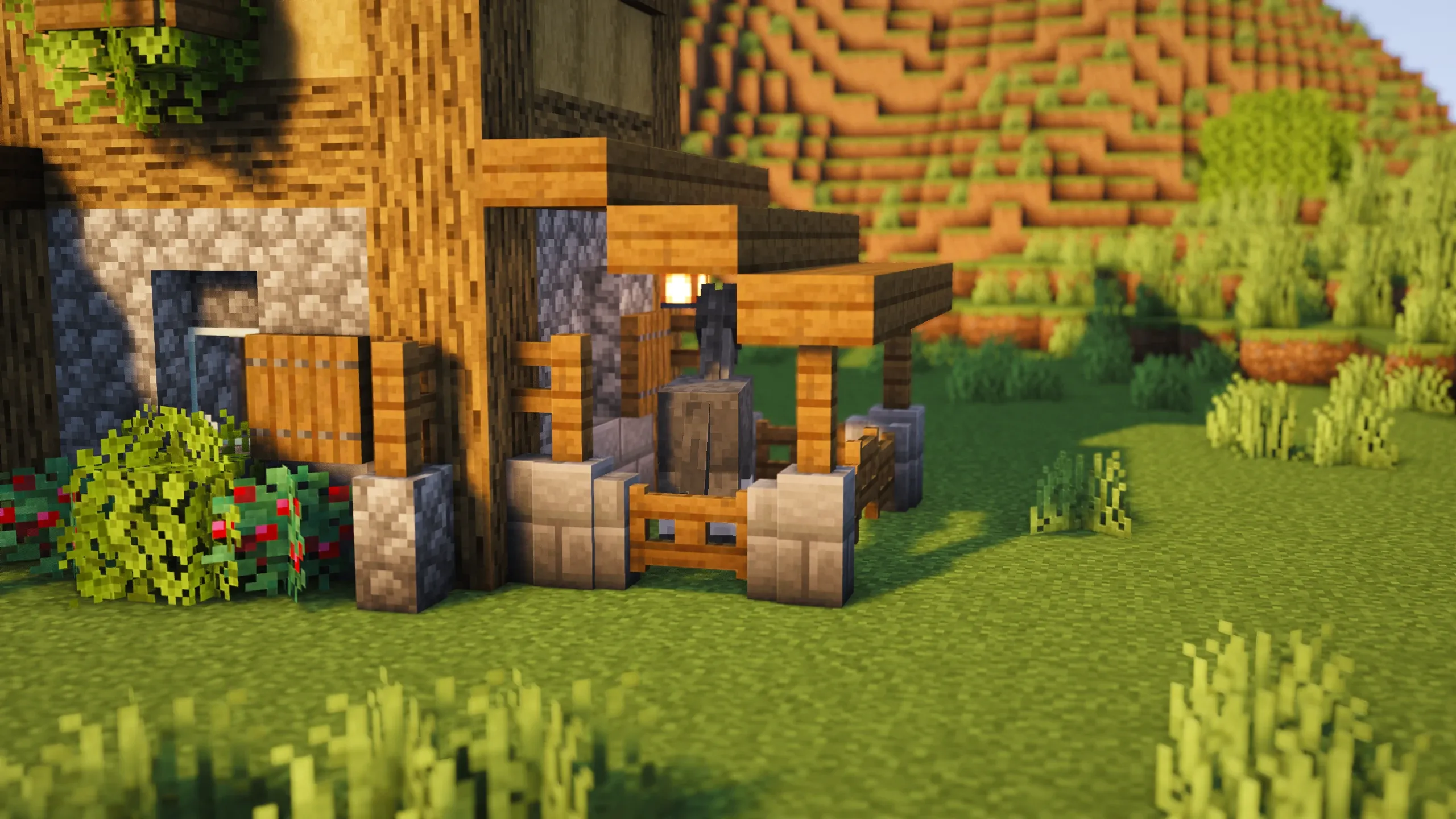 Oak Twin Gable Lodge, a Minecraft starter house and survival base, in-game photo 3