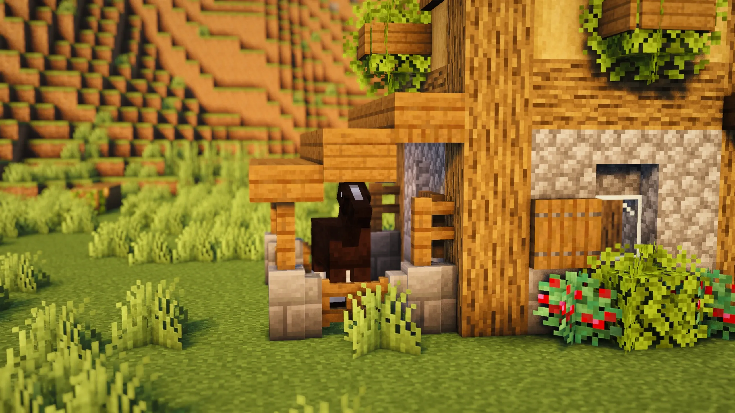 Oak Twin Gable Lodge, a Minecraft starter house and survival base, in-game photo 2