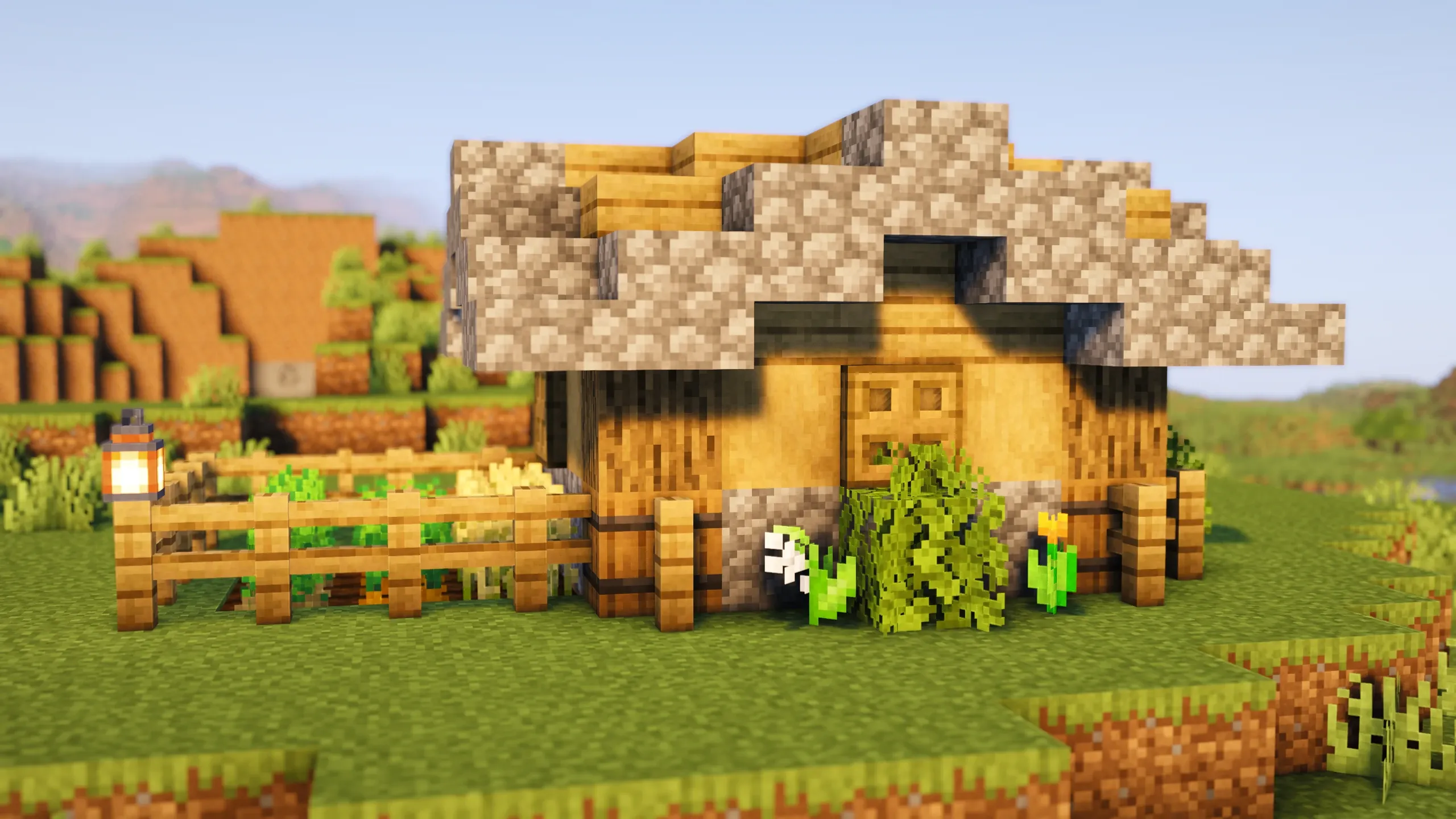 Oak Farmstead Cabin, a Minecraft starter house and survival base, in-game photo 3