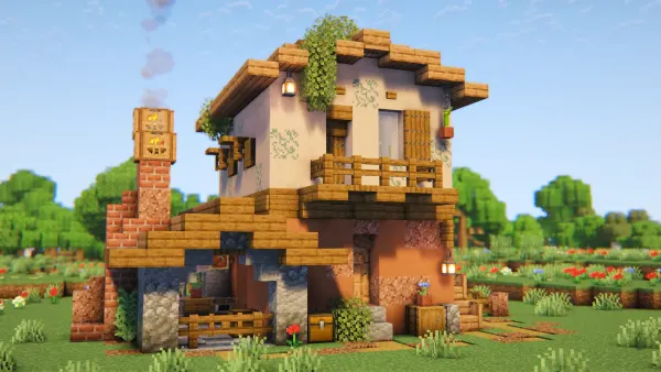 Italian White Tower House, a Minecraft starter house and survival base, in-game photo 2