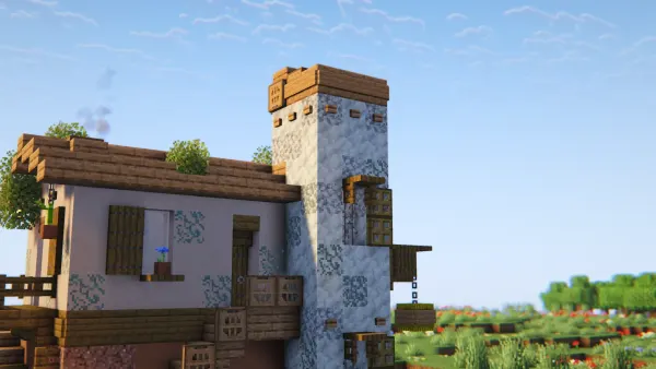 Italian White Tower House, a Minecraft starter house and survival base, in-game photo 3