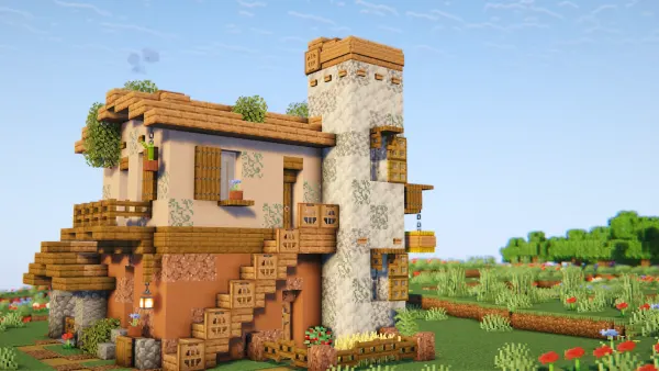 Italian White Tower House, a Minecraft starter house and survival base, in-game photo 4