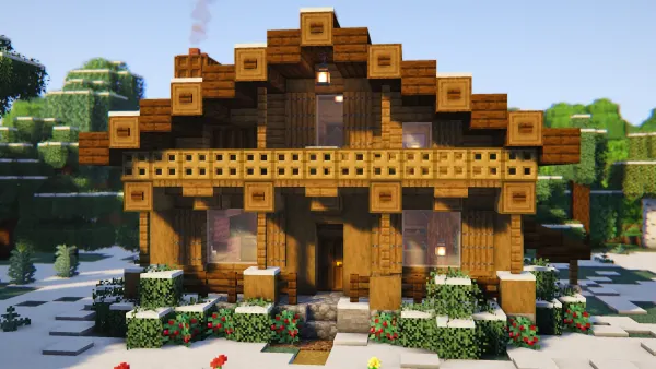 Snowy Spruce Lodge, a Minecraft starter house and survival base