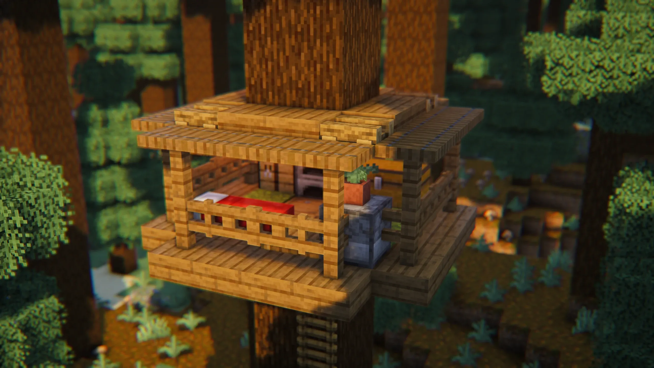 Cozy Spruce Treehouse, a Minecraft starter house and survival base, in-game photo 3