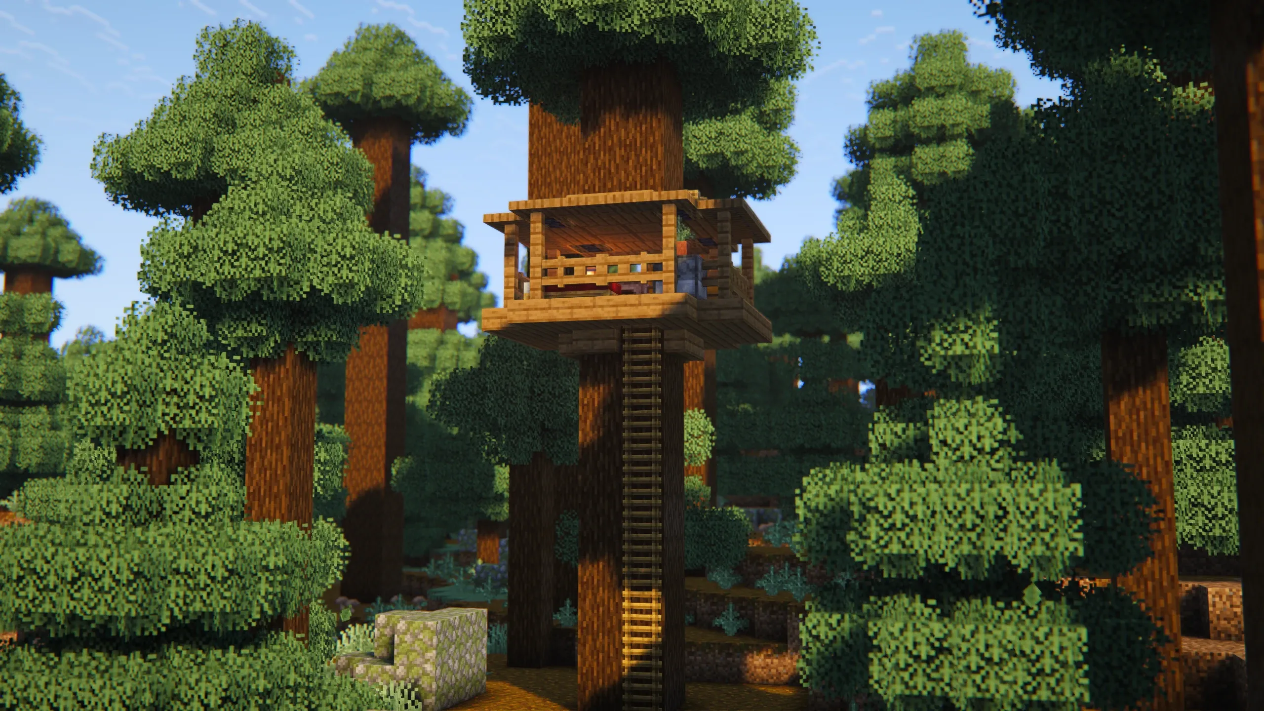 Cozy Spruce Treehouse, a Minecraft starter house and survival base, in-game photo 2