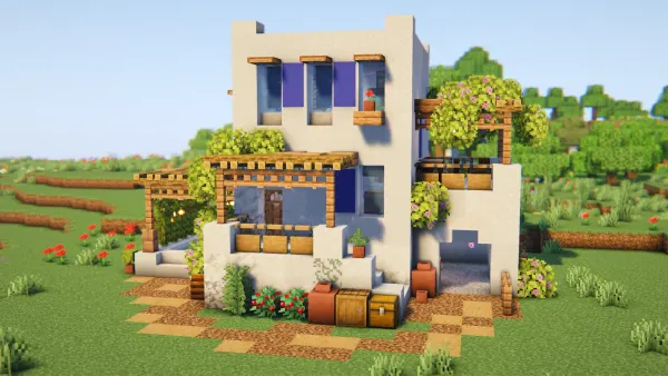 Greek Cottage, a Minecraft starter house and survival base
