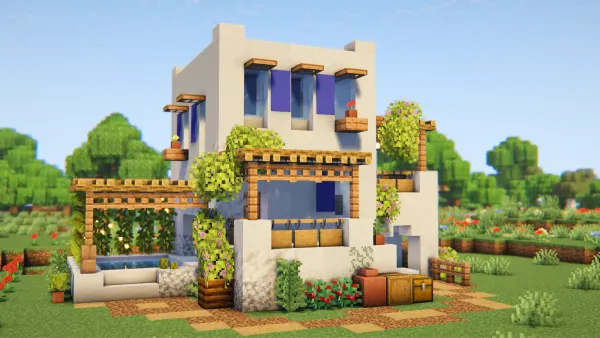 Greek Cottage, a Minecraft starter house and survival base, in-game photo 2