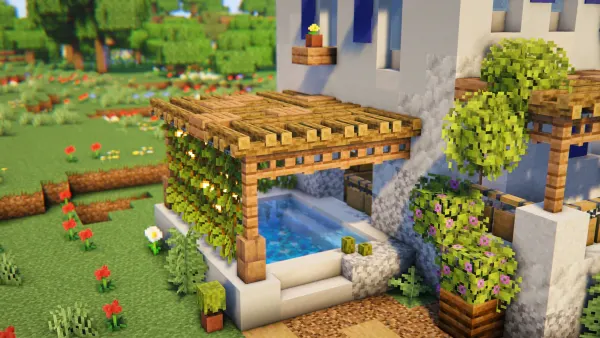 Greek Cottage, a Minecraft starter house and survival base, in-game photo 3