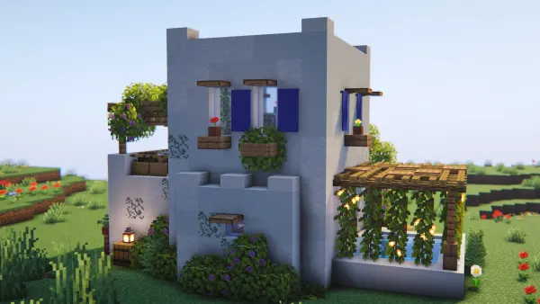 Greek Cottage, a Minecraft starter house and survival base, in-game photo 4