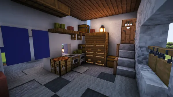 Greek Cottage, a Minecraft starter house and survival base, in-game photo 6