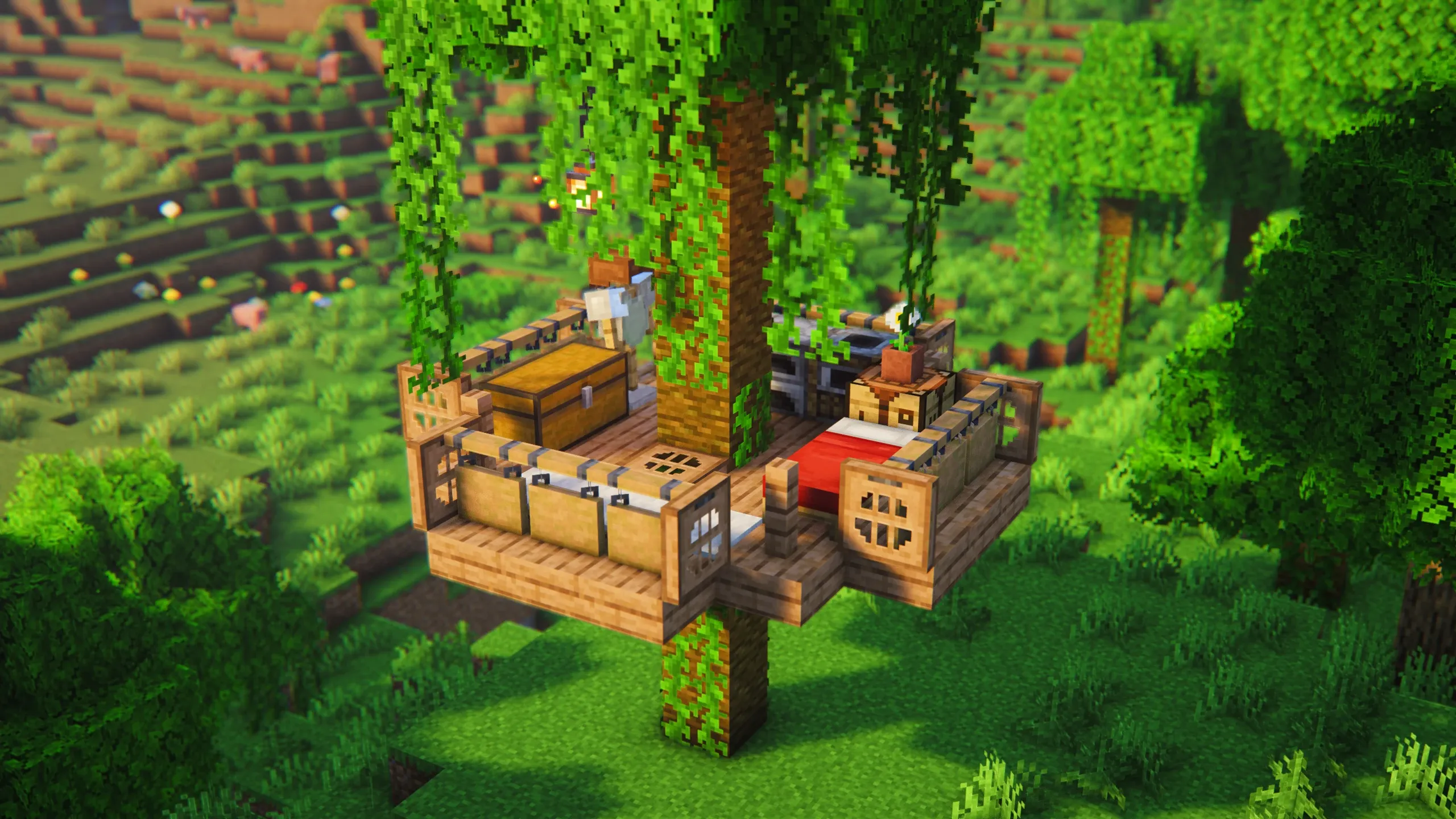 Easy Jungle Treehouse, a Minecraft starter house and survival base, in-game photo 3