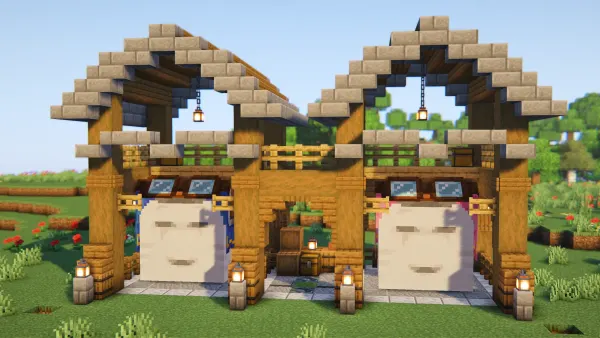 Happy Ghast Station, a Minecraft starter build
