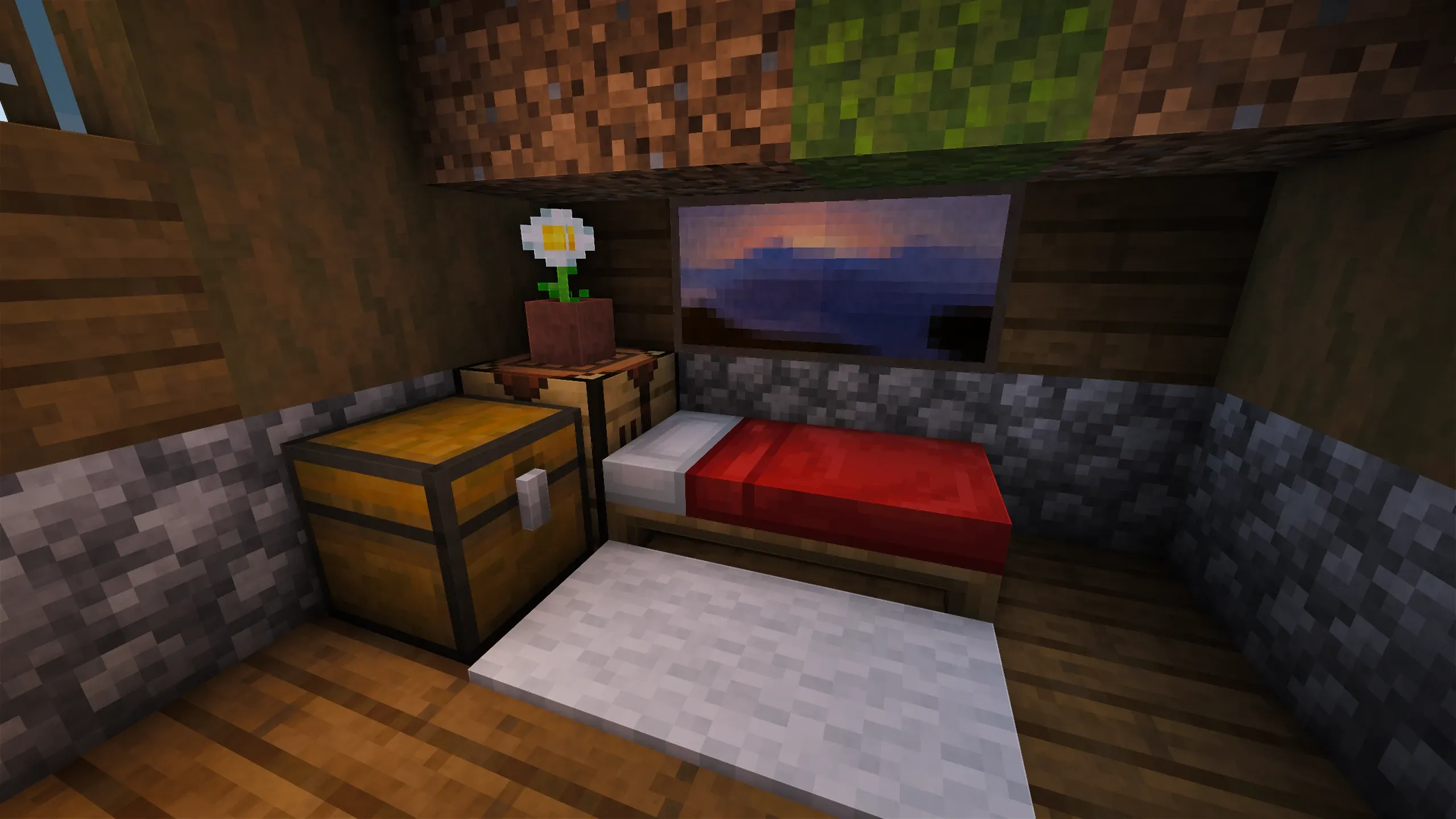 Moss-roof Starter Base, a Minecraft starter base and survival base, in-game photo 4