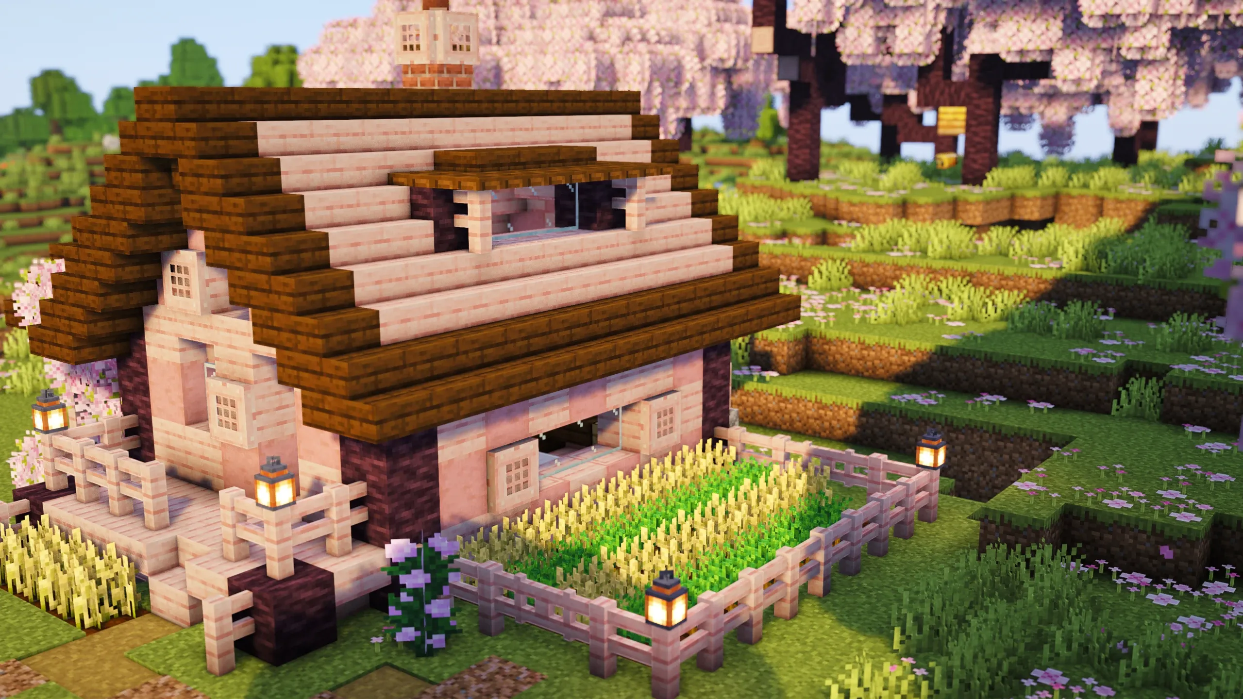 Cherry Blossom Cottage, a Minecraft starter house and survival base, in-game photo 2