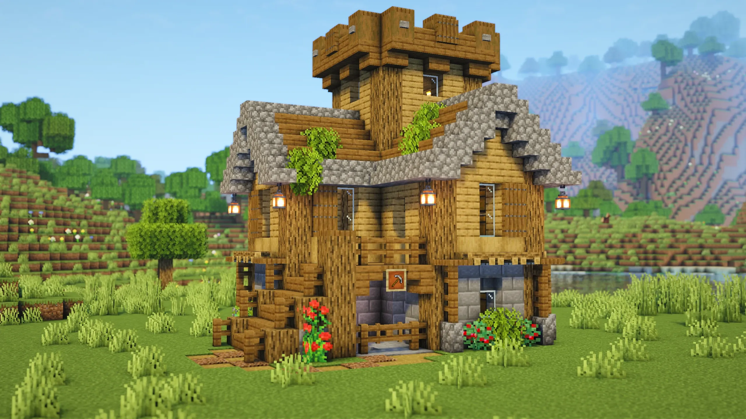 Oak Tower House, a Minecraft starter castle, in-game photo 2