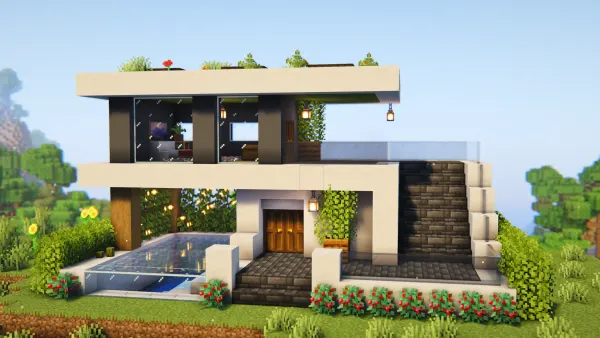 Modern Staircase House, a Minecraft starter house and survival base