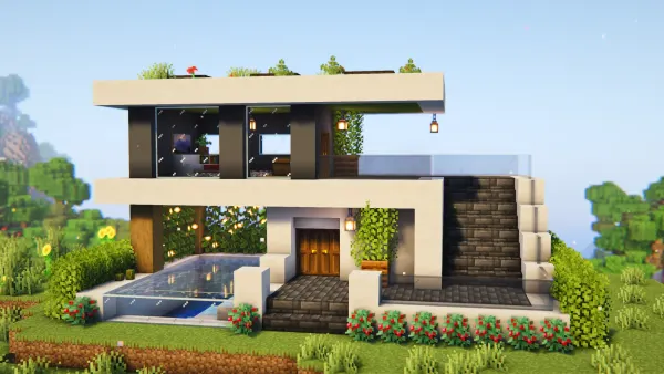 Modern Staircase House, a Minecraft starter house and survival base, in-game photo 2