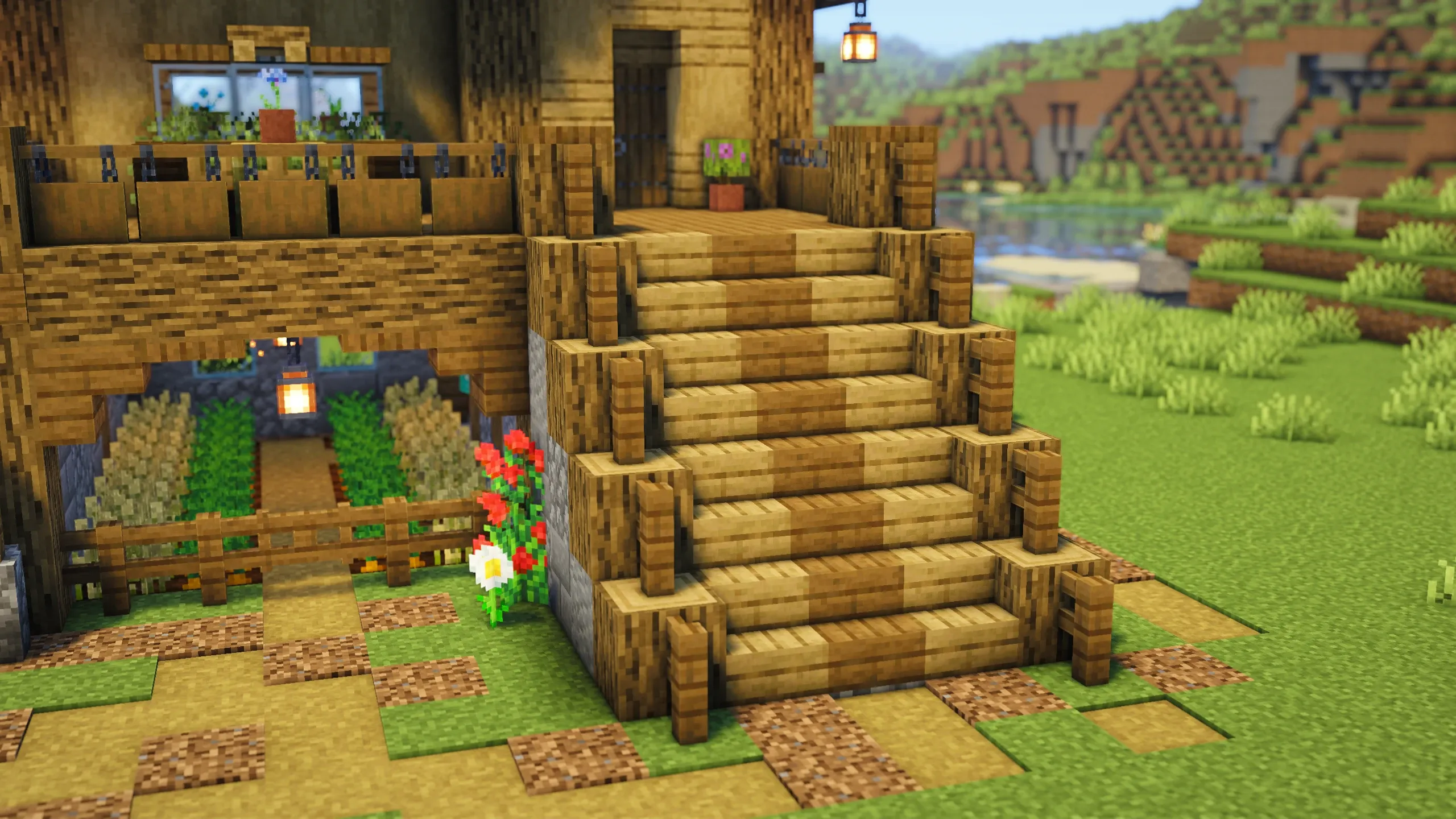 Oak Hillside House, a Minecraft starter house and survival base, in-game photo 2