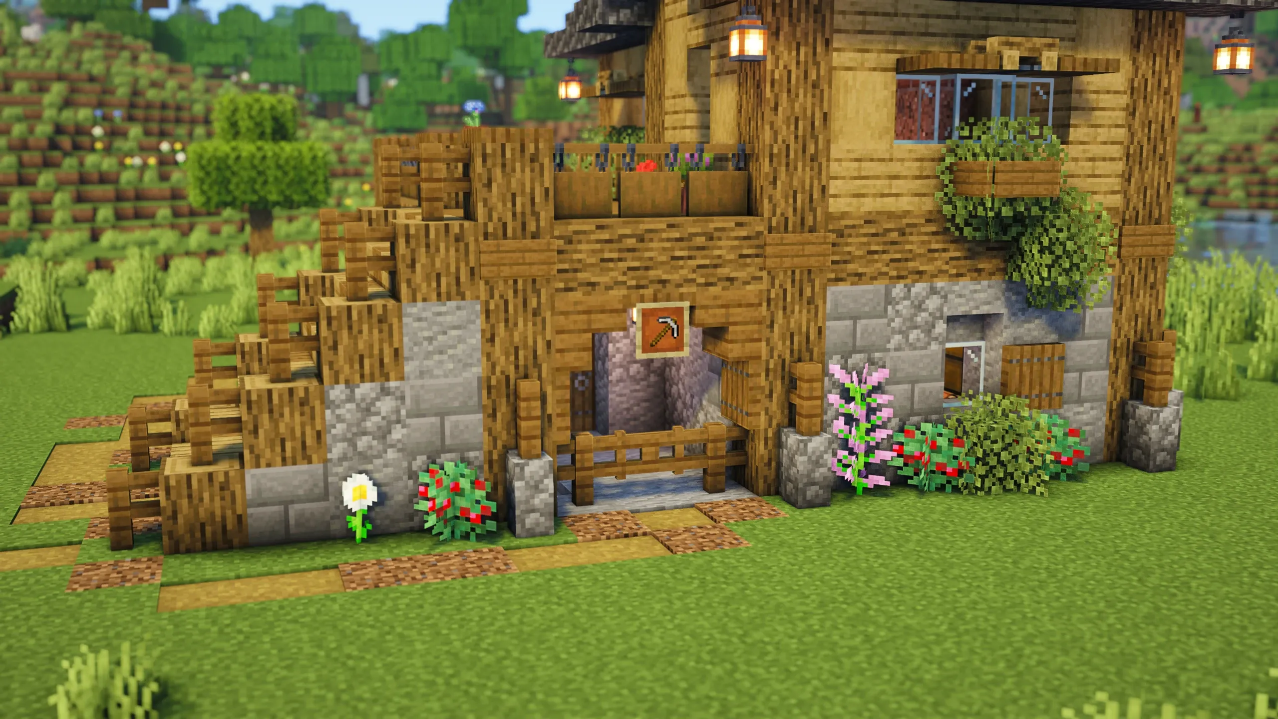 Oak Hillside House, a Minecraft starter house and survival base, in-game photo 4