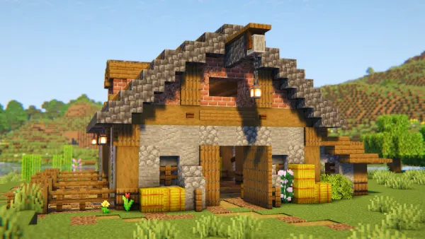 Oak Animal Barn, a Minecraft starter build, in-game photo 2