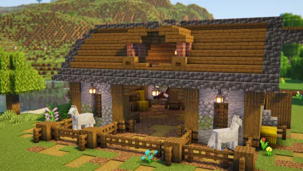 Oak Animal Barn, a Minecraft starter build, in-game photo 3
