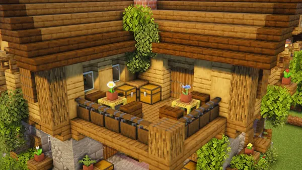 Medieval Oak Lodge, a Minecraft starter house and survival base, in-game photo 3