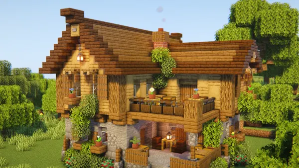 Medieval Oak Lodge, a Minecraft starter house and survival base, in-game photo 2