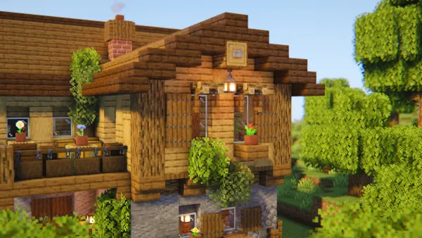 Medieval Oak Lodge, a Minecraft starter house and survival base, in-game photo 4