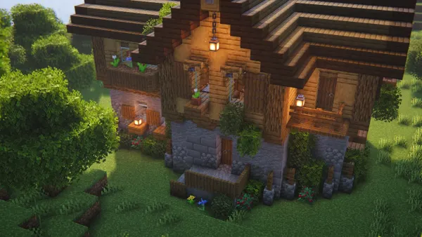 Medieval Oak Lodge, a Minecraft starter house and survival base, in-game photo 6