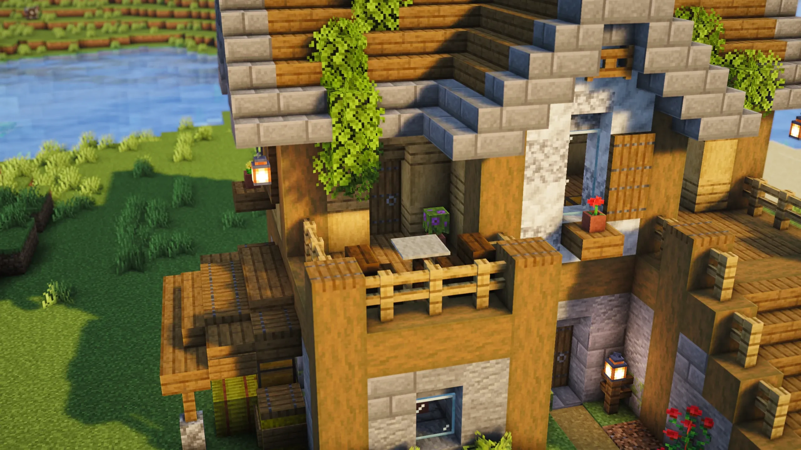 Calcite Starter House, a Minecraft starter house and survival base, in-game photo 2