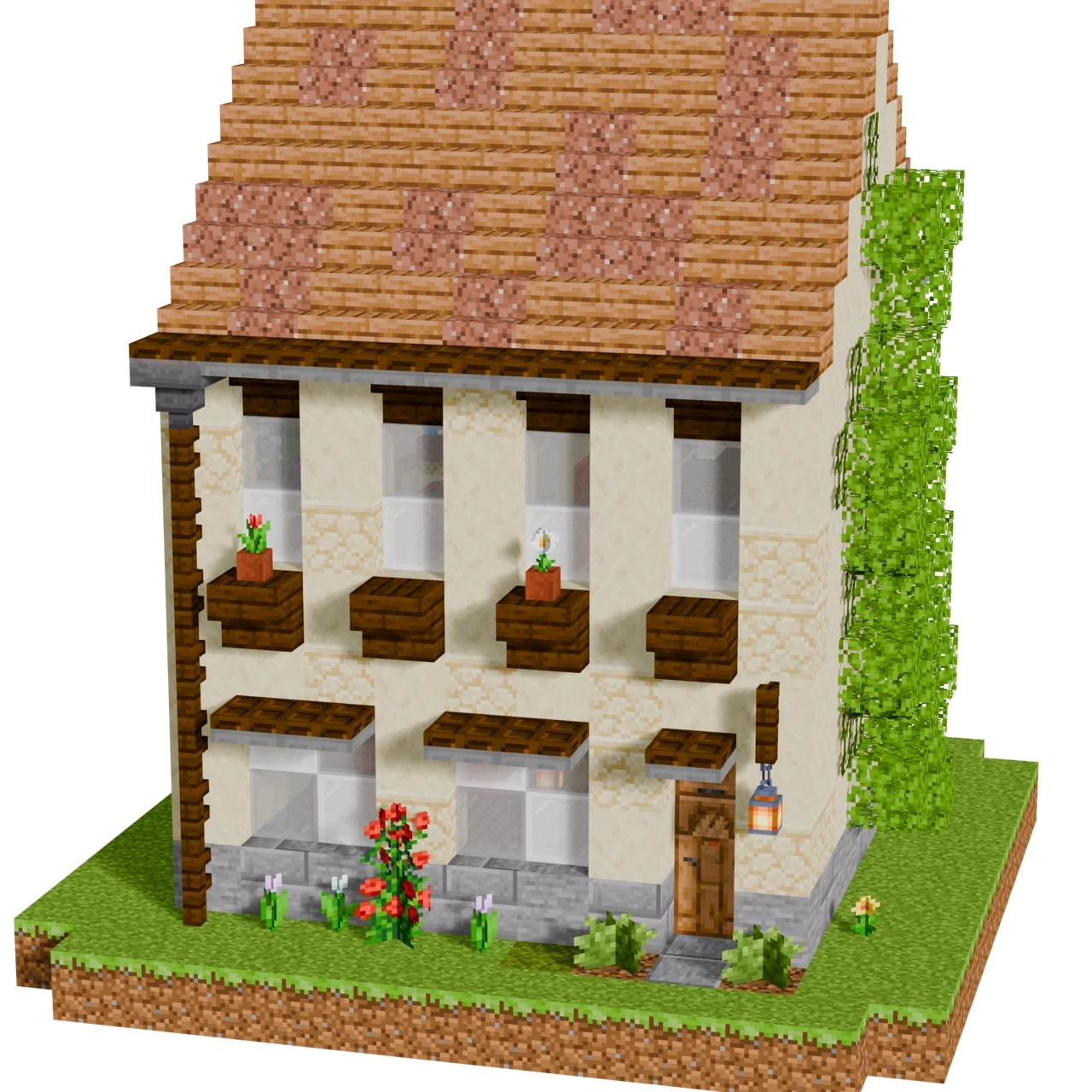 British Flowerbox Cottage, a finished Minecraft house