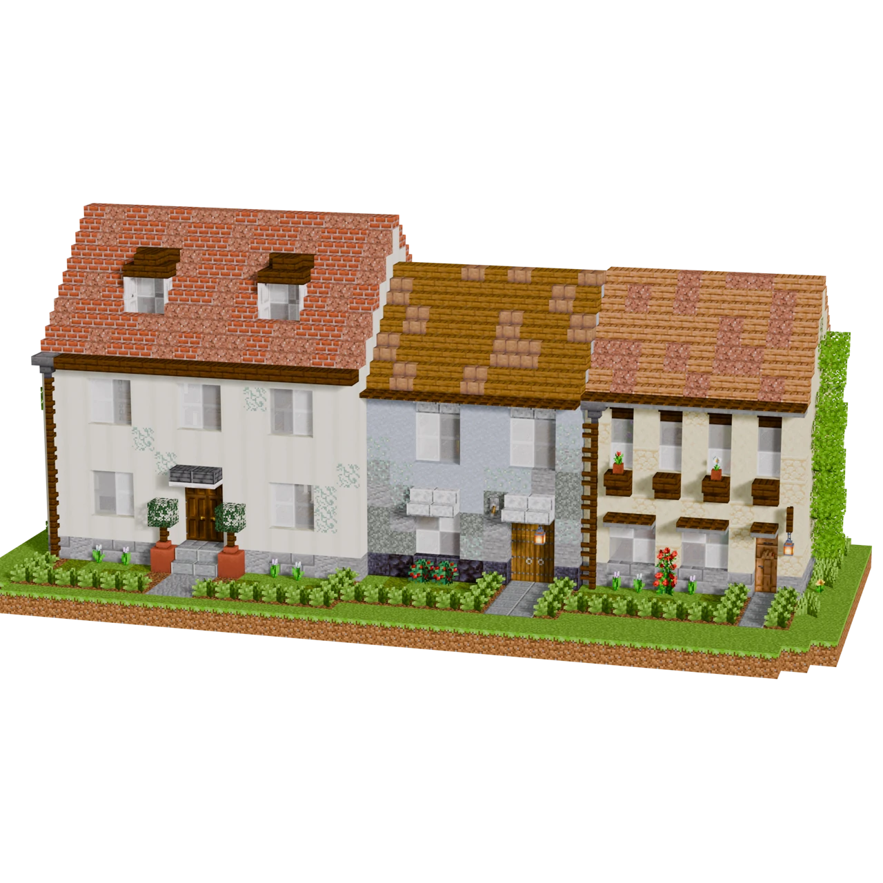 British Cottage Terrace, a finished Minecraft house