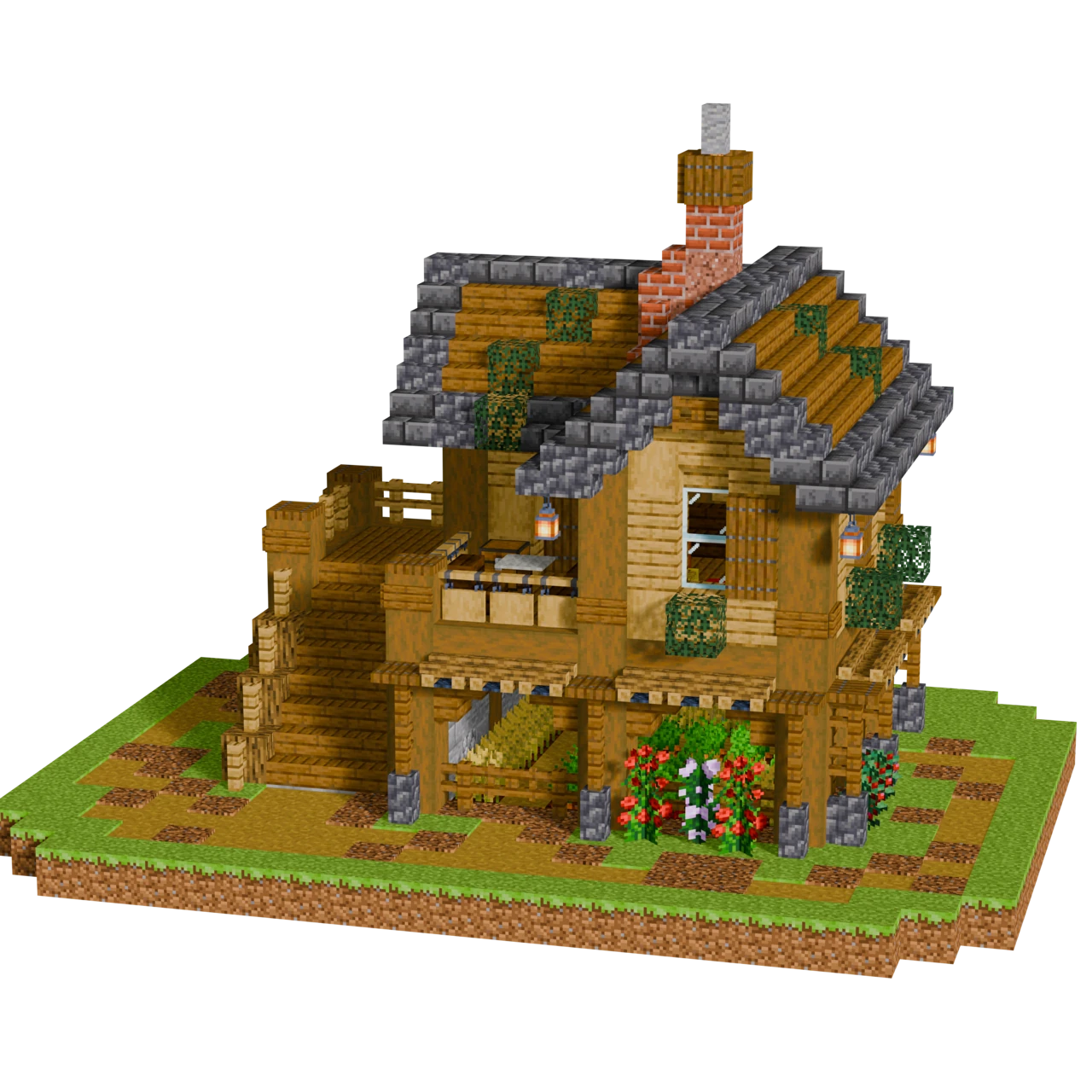 Oak Survival Farmhouse, a finished Minecraft starter house and survival base