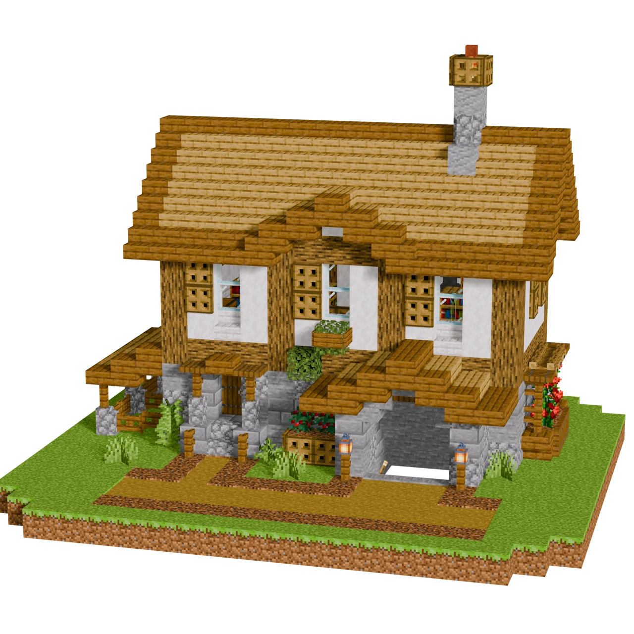 Medieval Pale Oak House, a finished Minecraft starter house and survival base