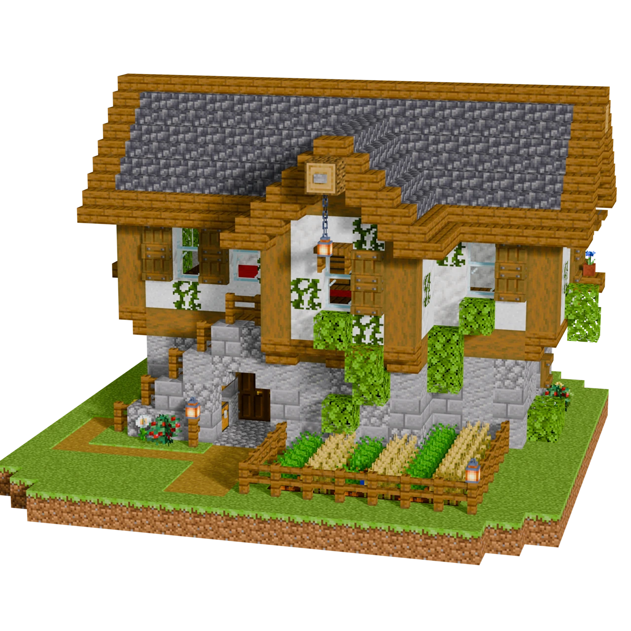 Medieval Slate House, a finished Minecraft starter house and survival base