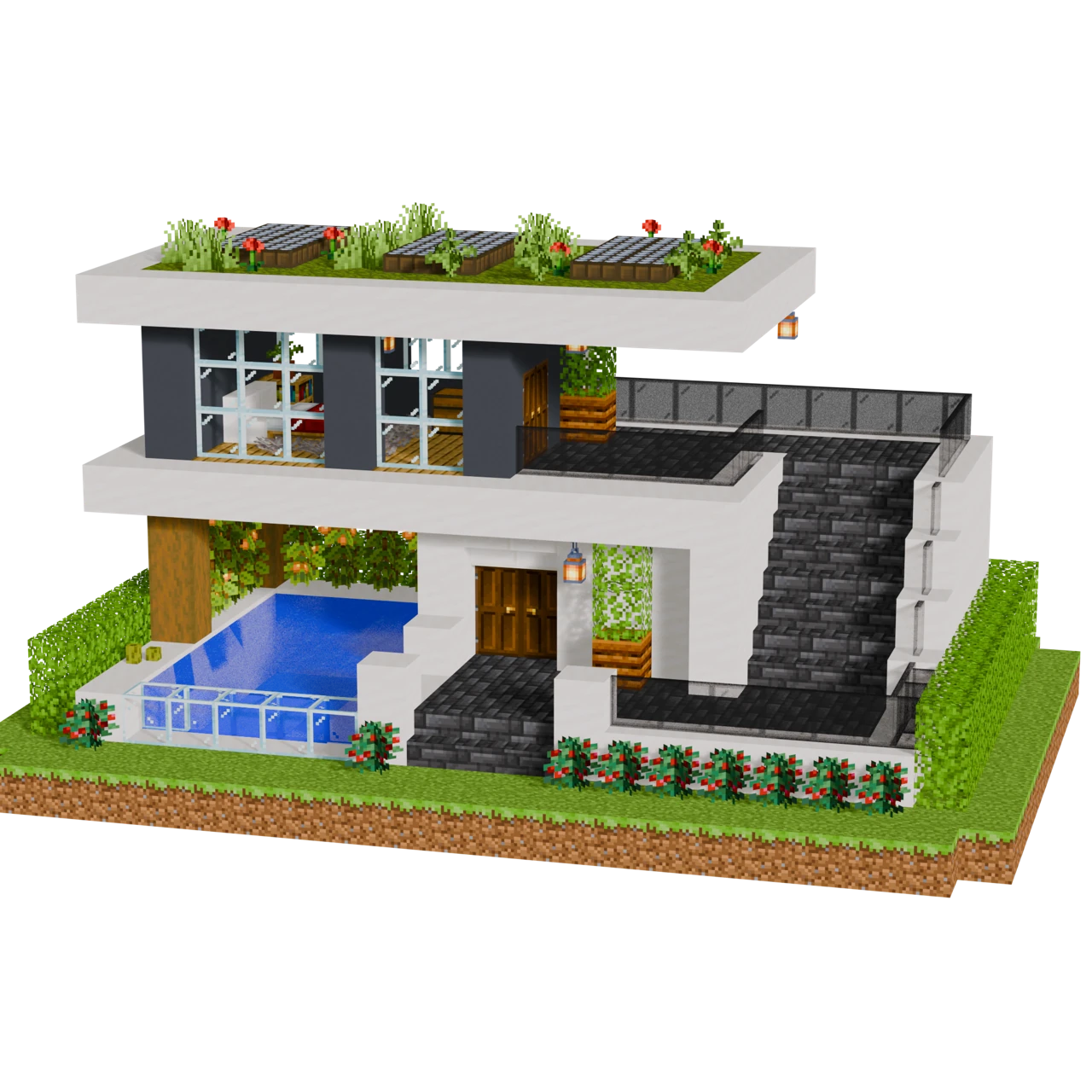 Modern Staircase House, a finished Minecraft starter house and survival base