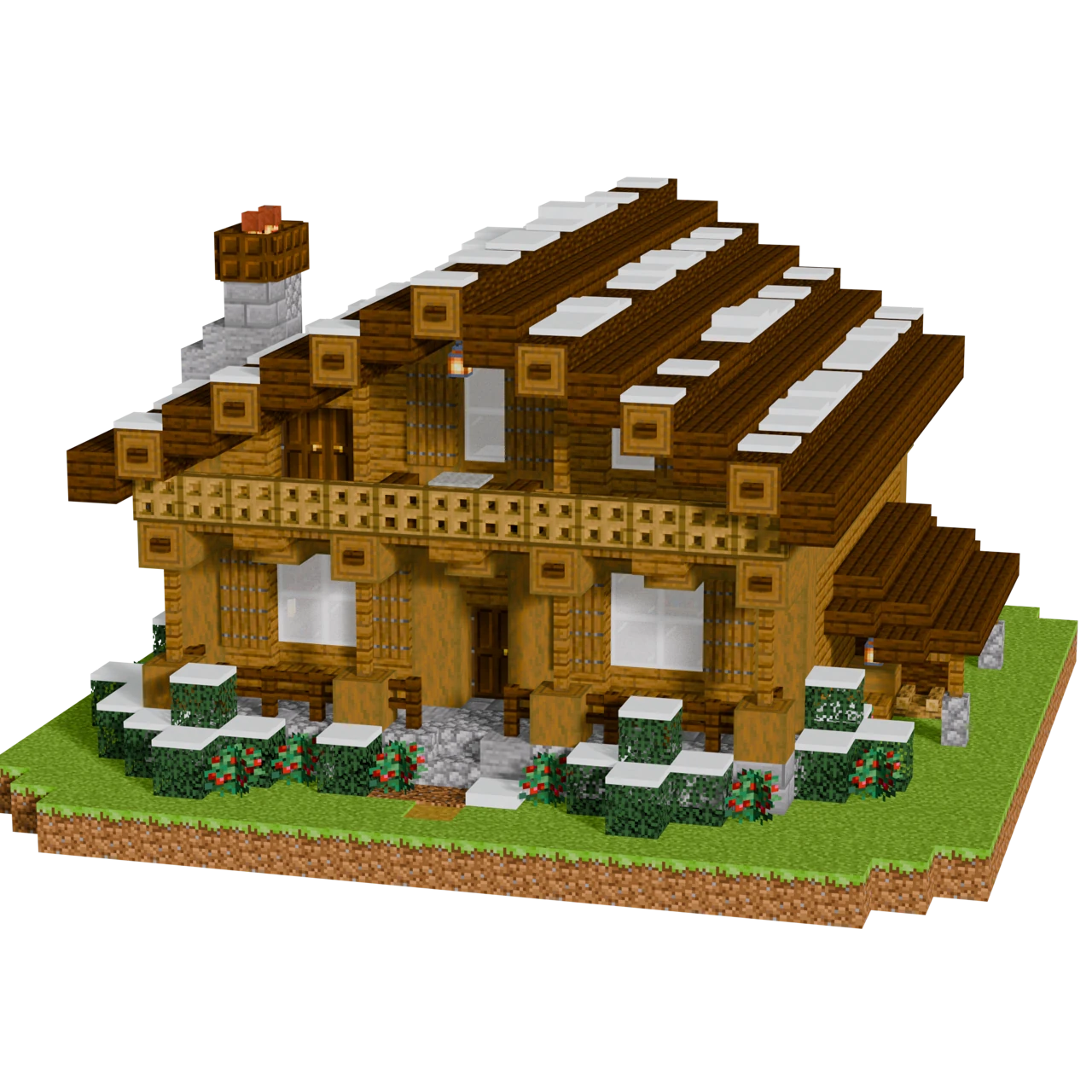 Snowy Spruce Lodge, a finished Minecraft starter house and survival base