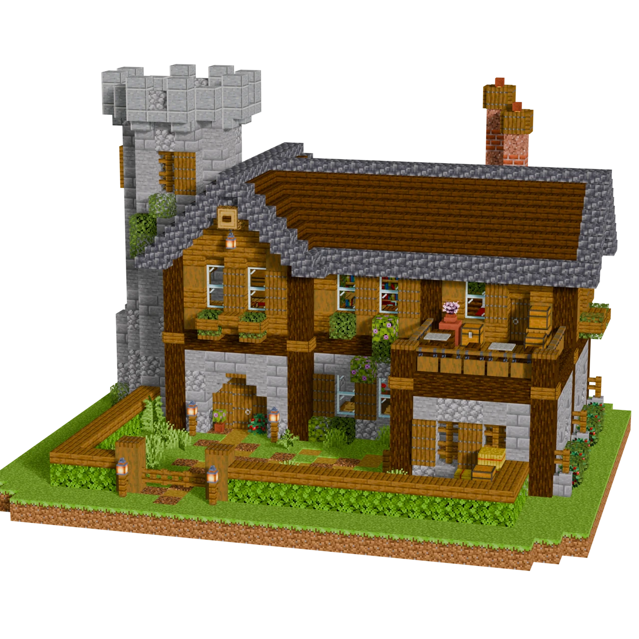 Spruce Tower House, a finished Minecraft castle